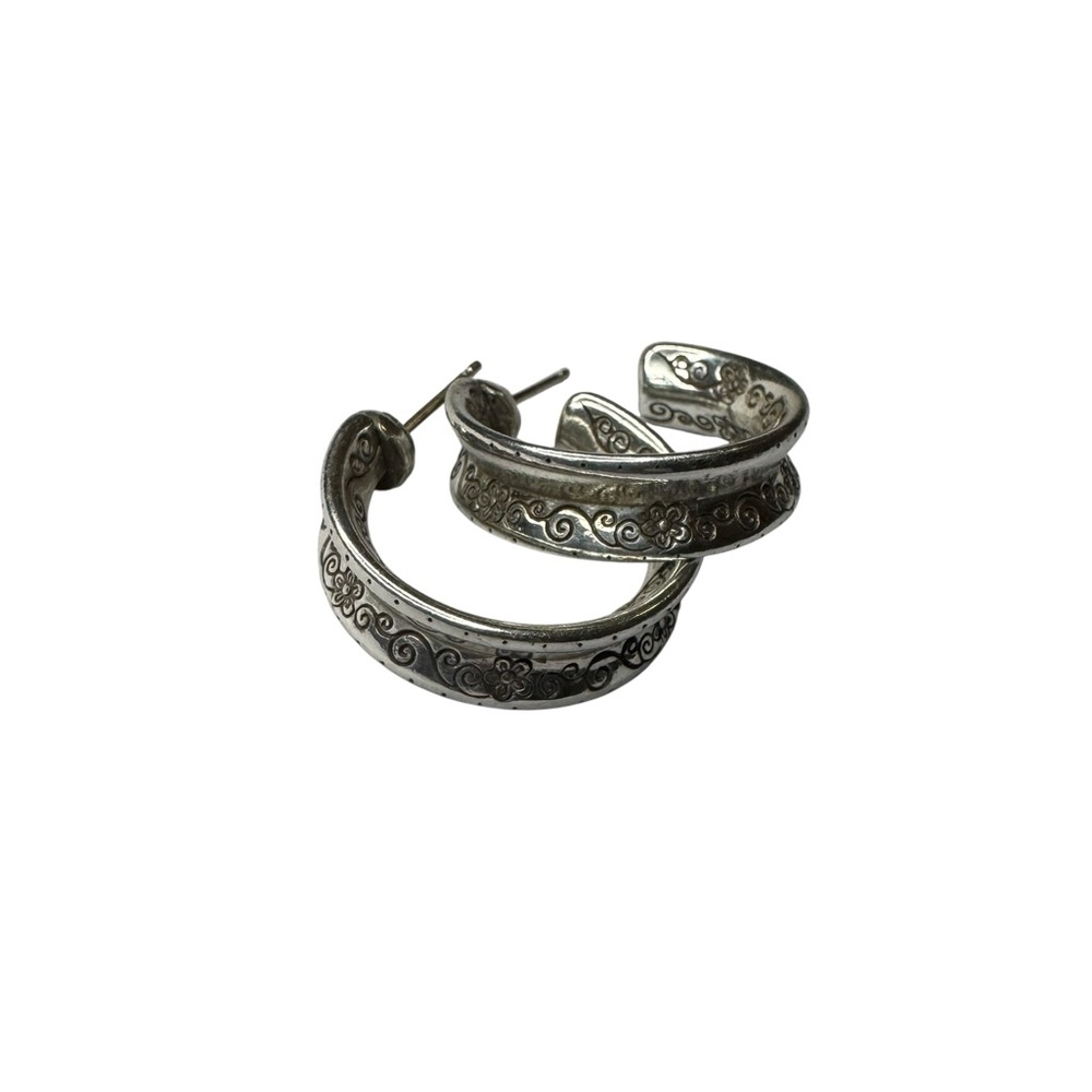 Brighton vintage Silver Tone Hoop Earrings no backs - Picture 2 of 5